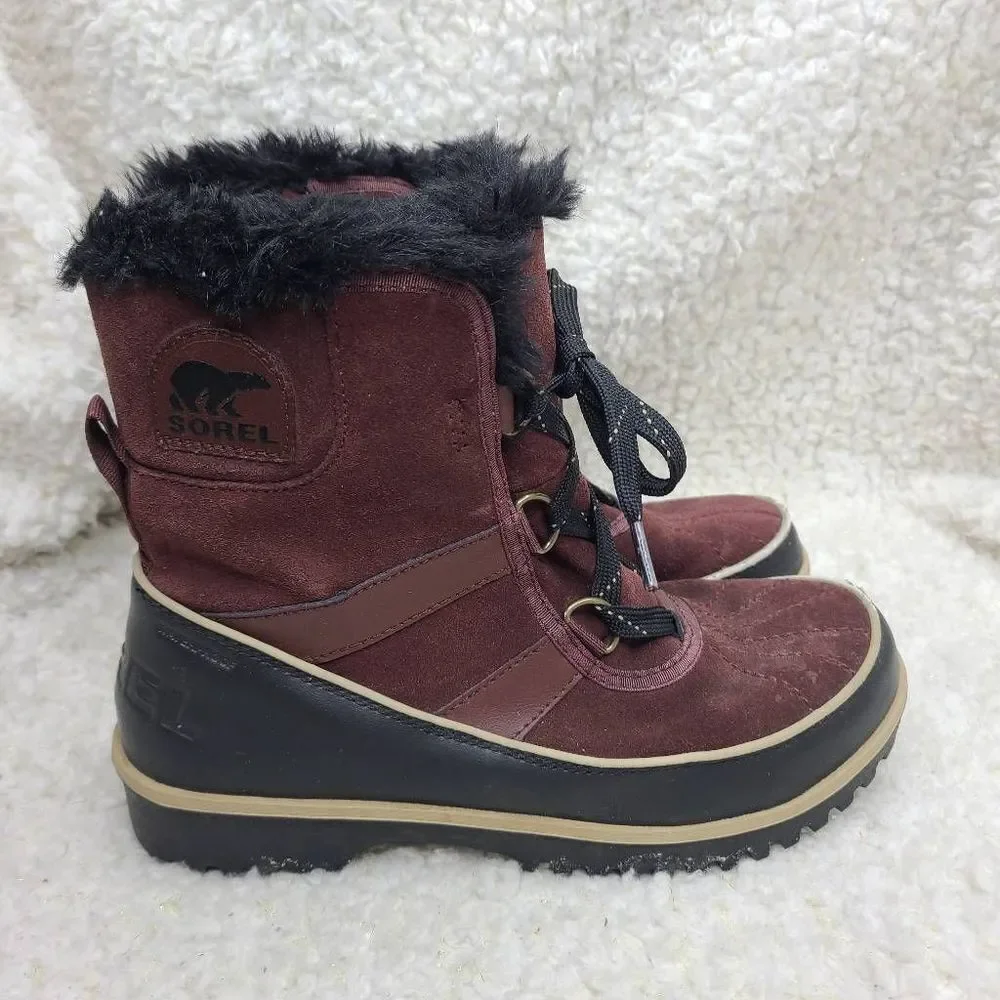 Sorel Tivoli ll Waterproof Suede Fleece Lined  Burgundy Suede Short Lace-up Ankl